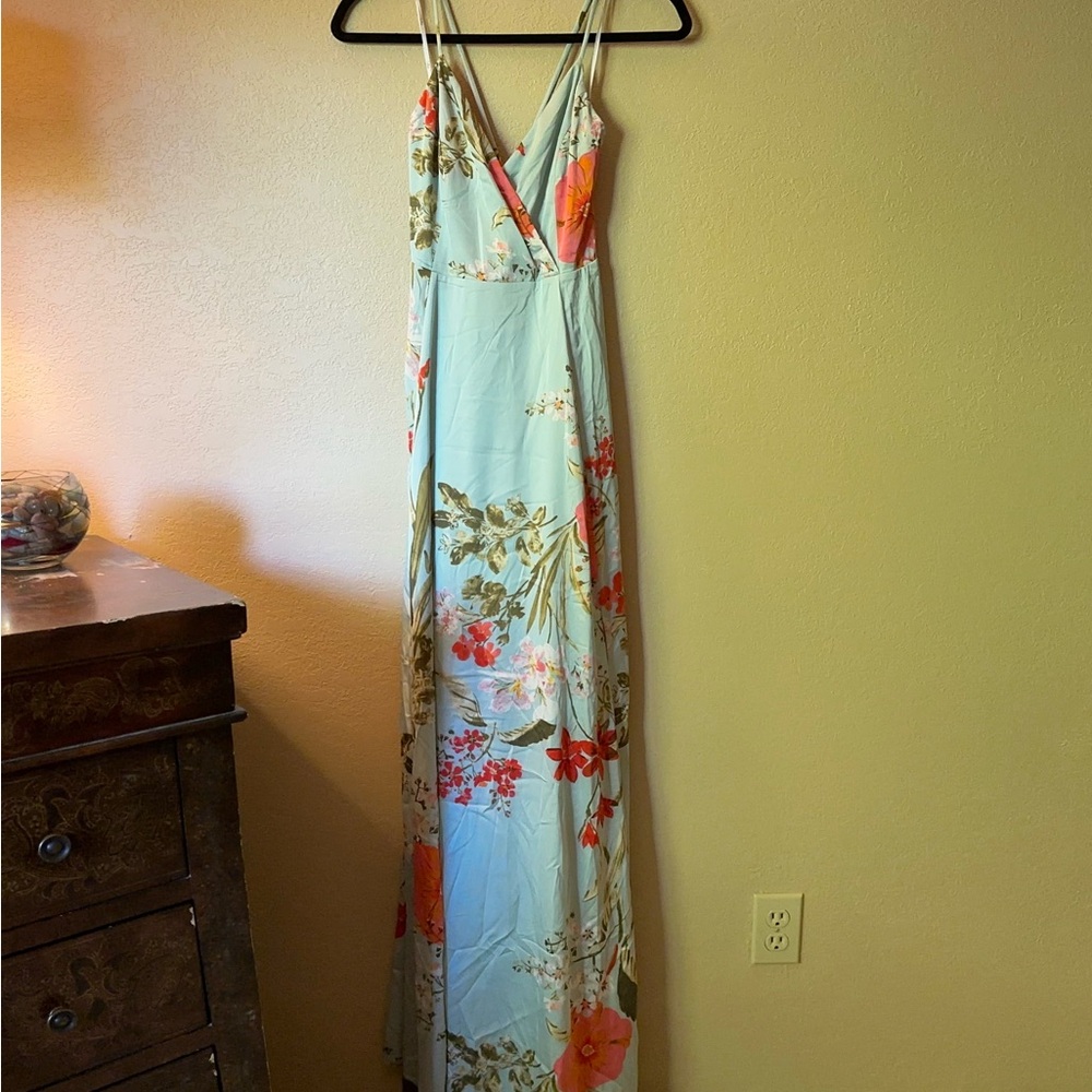 Lulu's Blue Floral Wrap-Style Maxi Dress